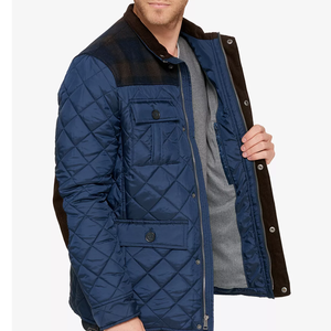 Men's Navy Blue Canvas <b>Quilted</b> Jacket Stand Collar Zipper Closure Windproof Casual Winter Regular Fit Polyester <b>Wadding</b> Letter - Product Image 2