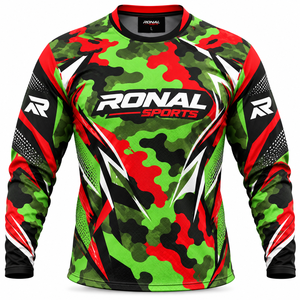 Maillot de motocross à manches longues pour homme RONAL SPORTS, camouflage vert rouge noir, séchage rapide, manches longues, chemise de course pour adulte, moto - Product Image 1