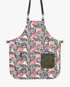 Tablier en tissu à motif casque de samouraï avec sangles réglables et poche avant pour coiffeurs - Product Image 1