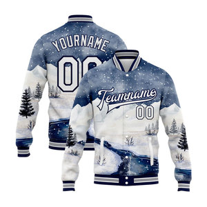 Chaqueta Varsity de Invierno Personalizada para Hombre, Diseño de Sublimación con Estampado de Paisaje Nevado, Nombre y Número Personalizados, Estilo Preppy - Product Image 1