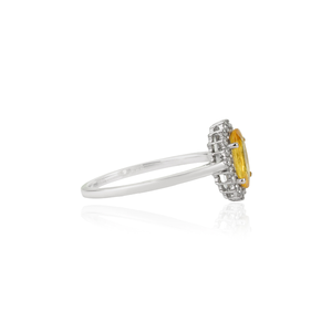 Trendy Women's Latest Design Prong Set Yellow <b>Sapphire</b> & Diamond Cluster <b>Ring</b> For Unisex Pure 14K <b>White</b> <b>Gold</b> Jewelry Supplier - Product Image 5