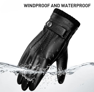 Gants de conduite en cuir noir unisexes, chauds pour l'hiver, à doigts complets, compatibles avec les écrans tactiles, légers, de qualité supérieure - Product Image 2