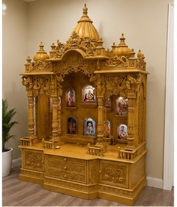 Premium Teak Wood Door Temple With Bells Traditional Wooden <b>Mandir</b> With Hanging Bells South Indian Style Walnut <b>Mandir</b> Sale USA - Product Image 3