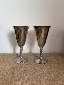 Wedding Occasion Set of 2 Factory Sale Handmade Metal Goblets Bell Shape Long Stem Wine <b>Glasses</b> - Product Image 1