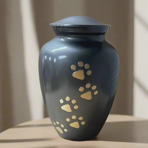 Blue Pet Cremation <b>Urn</b> With Gold Paw Prints Design For Dog <b>Cat</b> Memorial Keepsake - Product Image 1