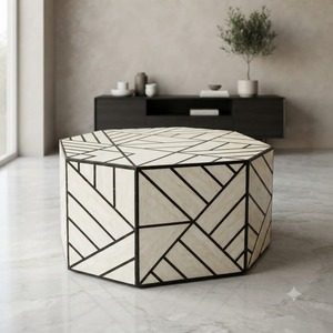 Mesa de Centro de Mosaico de Hueso Geométrico Moderno, Artesanía Ecológica Natural, Forma Hexagonal, Decoración Duradera para el Hogar - Product Image 1