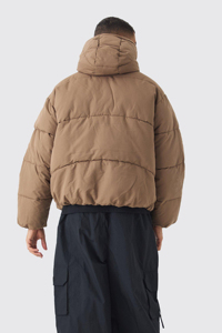 Blouson matelassé à capuche color block personnalisé, style urbain, fermeture éclair avant, beige, coupe-vent, hiver, homme, poches – Meilleures ventes - Product Image 3