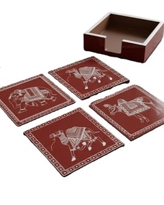 Amazing Style Reusable MDF Board <b>Coasters</b> <b>Set</b> of 4 Pcs with Enamel Sticker Print Non-Slip & Heat Resistant Very Good Price - Product Image 1