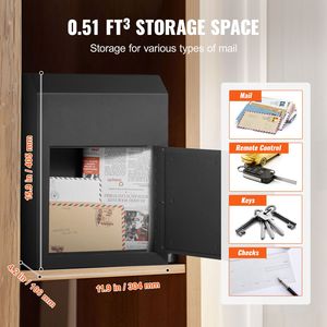 Cassetta Postale in Acciaio Resistente 12x6x16 Pollici con Serratura a Chiave da 1,8 Pollici e Finitura Nera - Product Image 3