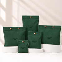 Pochettes en toile verte personnalisées avec fermeture à bouton-pression, logo imprimé, sacs d'emballage cosmétique recyclables, mini-sacs de rangement de voyage