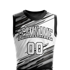 Uniformes de basketball 100% polyester sur mesure, meilleur prix, noir et blanc, design par sublimation intégrale, service ODM. - Product Image 4