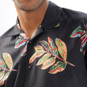 Camisa Hawaiana de Manga Corta con Estampado Floral Negro para Hombre, Cuello Camisero, Popelina Estampada, Ropa de Verano para Vacaciones, Camisa de Playa Hawaiana - Product Image 6
