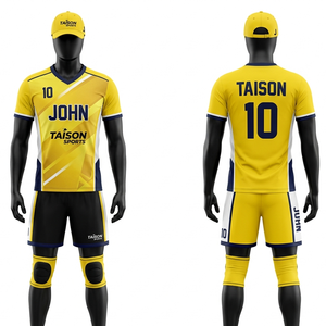 Uniforme de volley-ball en maille polyester premium 180 GSM, bleu, blanc, jaune, panneau latéral, sublimation, logo personnalisé - Product Image 3