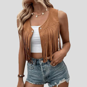 Women Vintage Western <b>Fringe</b> Vest Leather Cowboy Sleeveless <b>Jacket</b> Suede Tassel Rodeo Festival Fashion Premium OEM Wear - Product Image 6