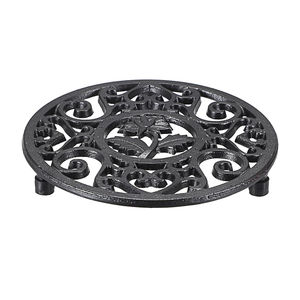 Classic Black Cast Iron Round Trivet | Heavy Duty Heat Resistant <b>Table</b> <b>Protector</b> for Kitchen & Dining Use - Product Image 1
