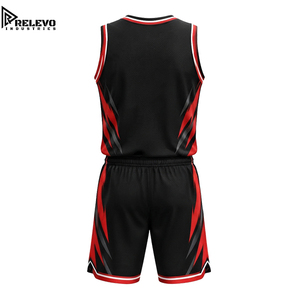 Ensemble maillot et short de basketball personnalisés sublimés noir et rouge, tissu en maille respirant Pro Performance, anti-humidité - Product Image 2