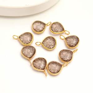 Colgante de Cuarzo Ahumado Natural en Forma de Flor, Plata de Ley 925, Tallado a Mano, Gema en Forma de Corazón, para Fabricación de Joyería, Venta al por Mayor, 12MM - Product Image 1