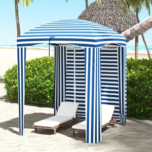 Ombrellone da Spiaggia Cabana a Strisce Blu e Bianche 1,77m x 1,77m con Finestre Ventilate Superiori Singole e Borsa per il Trasporto con Volant per Uso Esterno - Product Image 2
