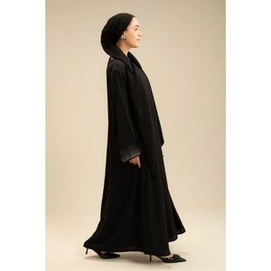 Black Stone Sleeve Abaya for Women Floor-Length Loose Flowing Modest Evening/Formal O-Neck Elegant Stone Detailing Daily <b>Office</b> - Product Image 1
