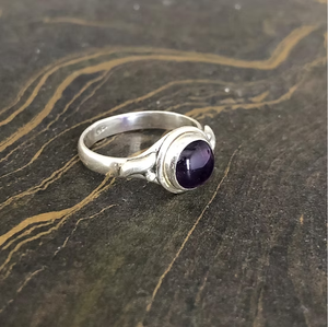 Dainty Amethyst <b>925</b> <b>Silver</b> <b>Ring</b> Tiny Bead Accent Detailing Modern Simple Gemstone Wedding Party Jewelry Item - Product Image 3
