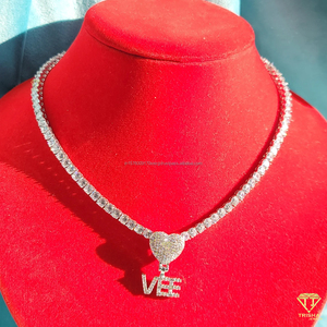 Luxury " VEE " Heart Pendant Necklace <b>Iced</b> <b>Out</b> Diamond Tennis <b>Chain</b> Fashion Jewelry Gift - Product Image 1