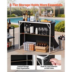 Mesa de Bar Plegable Portátil de 43.3x15.2x34.8 Pulgadas con Bolsa de Transporte, Estante de Almacenamiento, Falda Desmontable, Fácil y Rápida Instalación - Product Image 3