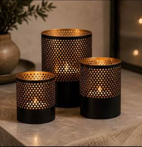 Decorative Black Iron <b>Lantern</b> <b>Candle</b> <b>Holder</b> With Gold Floral Pattern Heat Resistant Home Decoration - Product Image 6