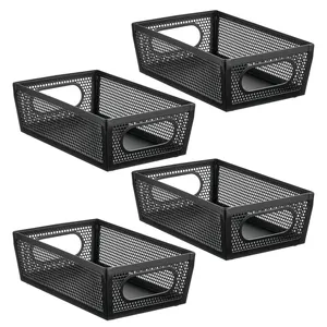 Metal Storage Basket with Hand Grip for Office Laundry Bath Craft Organization Simple Style <b>Black</b> Rectangular Mesh Bin - Product Image 5