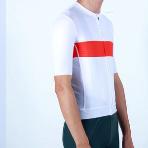 Maillot de cyclisme blanc pour hommes, avec rayures horizontales rouges, en Polyester respirant, à manches courtes, haut de vélo, chemise de Sport pour adultes - Product Image 3