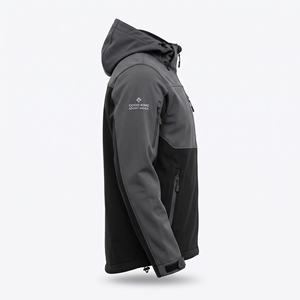 Chaqueta Softshell Negra Carbón con Panel, Resistente a la Intemperie, Cuello Alto, Cremallera Completa, Uniforme Utilitario, Ropa Deportiva para Exteriores - Product Image 3