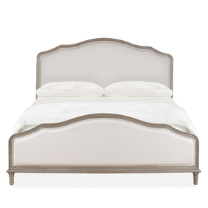 Teak Wood Classic French Country Upholstered Platform <b>Bed</b> Frame - Product Image 1