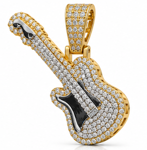 Pendentif Guitare en Argent Sterling 925 avec Moissanite, Breloques Plaqué Or 14K, Coupe Ronde Brillante, Bijoux Hip Hop - Product Image 2