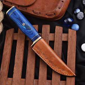 Cuchillo utilitario EDC de hoja fija de 8 pulgadas de acero de Damasco de grado industrial con punta caída y filo recto, mango de madera azul, de UA Supplies - Product Image 4