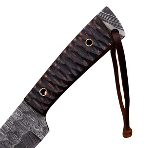 Couteau de chasse artisanal en acier Damas à lame pleine, manche en bois rainuré, étui en cuir, pour camping en extérieur, directement du fabricant - Product Image 4