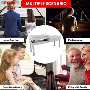 5 Core Heavy Duty <b>Wooden</b> Duet Piano <b>Bench</b> <b>with</b> 3.5 Inch Padded Cushion and <b>Storage</b> Musician Stool Model PNB DT WH - Product Image 5