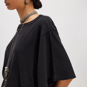 New Summer Fashion Women's Black Crew Neck Plus Size Solid Color Batwing Sleeve Casual T-Shirt Regular Fit Jersey Fabric T-Shirt - Product Image 4