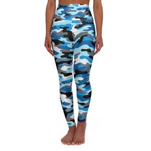 Leggings taille haute longueur intégrale imprimé camouflage bleu, tricoté extensible, sportif, pour femme, toutes saisons - Product Image 3