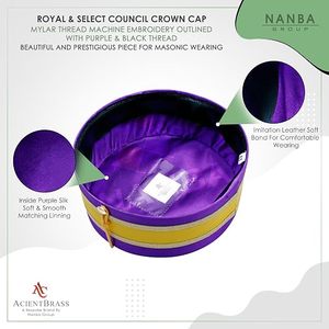 หมวกทรงกลมผ้าไหมสีม่วงปักลายทองสามชั้นแบบราชสำนัก  ขนาด S XXL - Product Image 5