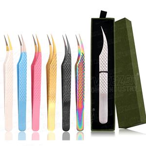 Pince à épiler professionnelle d'extension de cils en acier inoxydable de marque privée pince à épiler à pointe en fibre arrondie pour le volume - Product Image 1