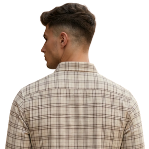 Beige Brown Plaid <b>Men</b> <b>Flannel</b> <b>Shirt</b> Long Sleeve Button Down Checkered Casual <b>Shirt</b> Soft Brushed Fabric Outdoor Streetwear - Product Image 4