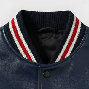 Veste universitaire décontractée pour homme, personnalisable, en cuir brodé, coupe-vent, chauffante, col montant, à bouton unique - Product Image 3