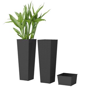 Set di 2 Vasi per Fiori in Plastica Alti 23,6 Pollici con Fori di Drenaggio, Fioriere Nere per Esterni - Product Image 1