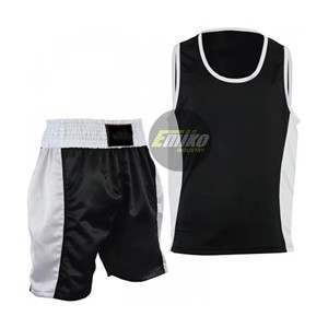 Conjunto de Camiseta sin Mangas y Pantalones Cortos para Entrenamiento de Boxeo, Negro y Blanco, Poliéster Transpirable, Uso en Interiores y Exteriores, Kit de Boxeo Profesional Personalizable - Product Image 1