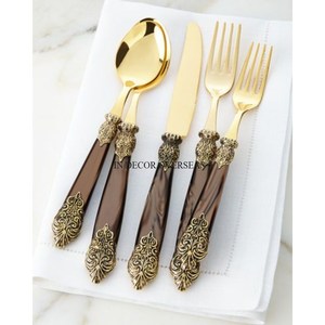 Ensemble de couverts en acier inoxydable poli argenté avec accents dorés, finition miroir, pour service de table, mariage, ustensiles de cuisine - Product Image 6