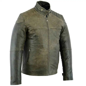 Men's Genuine <b>Leather</b> Moto <b>Jacket</b> Stand Collar Zipper Closure Solid Color Autumn Wear - Product Image 3