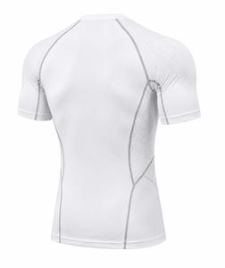 Camiseta de compresión de manga corta personalizada para hombre, con bloques de color, de secado rápido, transpirable, ajuste delgado, deportiva, cuello redondo, tejido liso. - Product Image 1