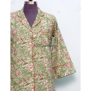 Robe midi décontractée d'été à imprimé floral 100 % coton pur, coupe droite, style bohème, sexy, manches longues évasées, imprimée à la main, col en V, pour soirée - Product Image 2