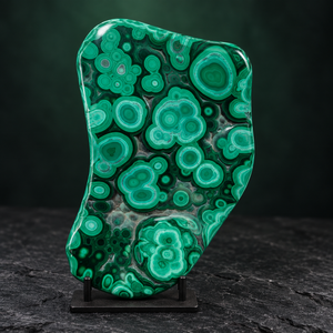 Tranche de cristal de malachite naturelle polie, dalle de pierre verte irrégulière, gemme décorative pour la maison, la méditation et la collection - Product Image 1