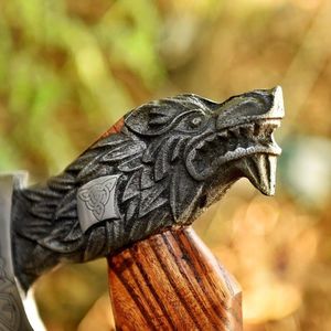 Hacha de Construcción Vikinga Forjada a Mano de Acero de Alto Carbono con Mango de Madera Grabado y Funda de Cuero DIY - ¡Venta Caliente! - Product Image 4