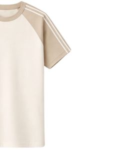 Camiseta Beige Caqui de Manga Raglán para Hombre, Casual, Cuello Redondo, Hombros a Rayas, Transpirable, Mezcla de Algodón, Suave y Cómoda - Product Image 4